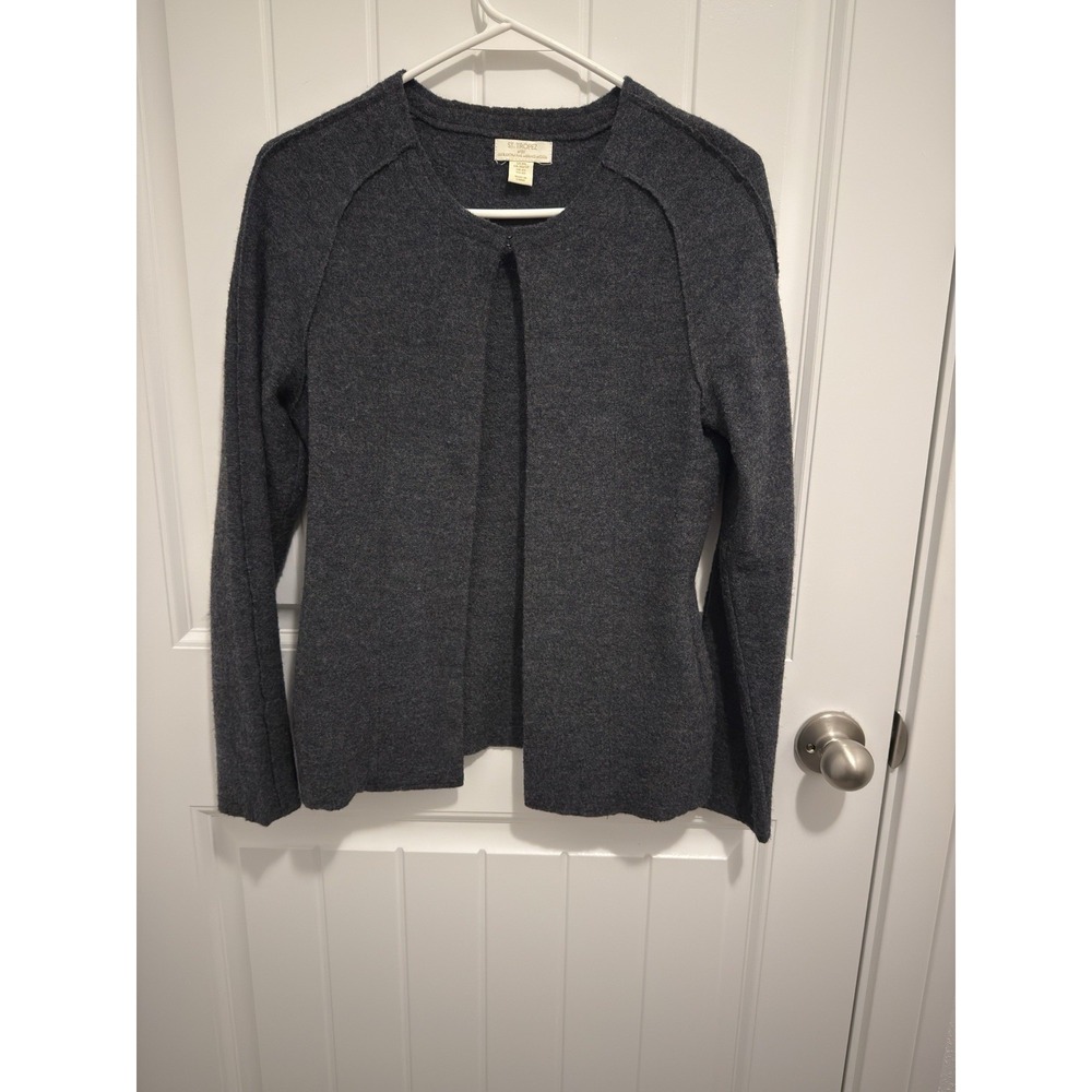 St. Tropez West Womens Cardigan Sweater 100% Extra Fine Merino Wool Gray Size XS